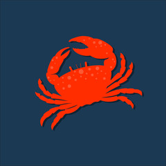 Red crab silhouette icon. Seafood logo.