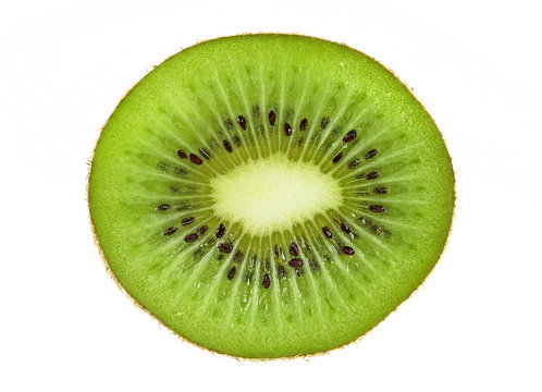 Slice of fresh kiwi fruit isolated on white background