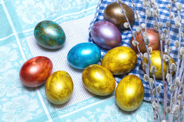 Easter cake and colored eggs