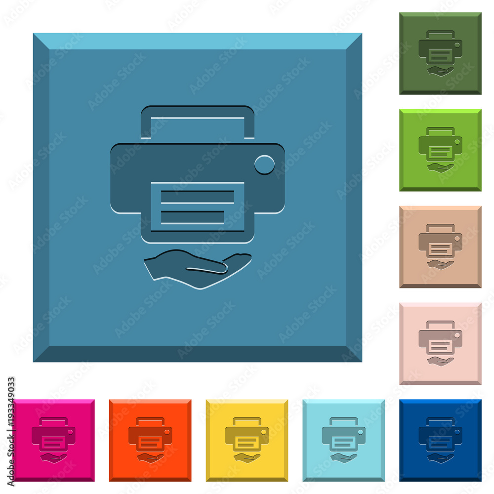 Poster shared printer engraved icons on edged square buttons