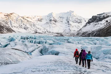 Washable wall murals Glaciers mountaineers hiking a glacier