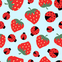 pattern with strawberry and ladybug