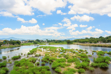 View of the Katsura River in Kyoto, Japan