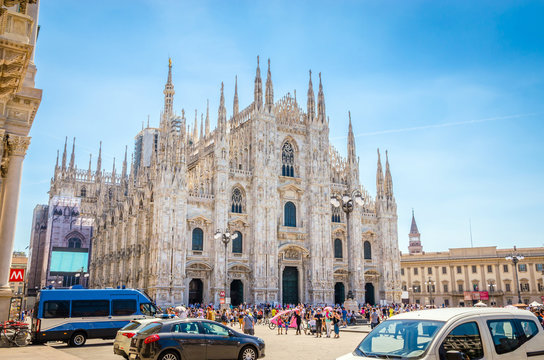 Cathedral Duomo di Milano  in Square Piazza Duomo at morning, Milan, Italy.