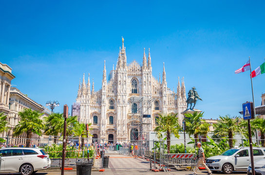 Cathedral Duomo di Milano  in Square Piazza Duomo at morning, Milan, Italy.