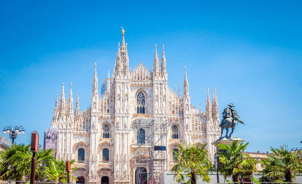 Cathedral Duomo di Milano  in Square Piazza Duomo at morning, Milan, Italy.