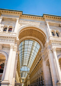 Vittorio Emanuele gallery in Square Piazza Duomo at morning, Milan, Italy.