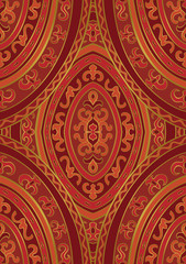 Oriental red and orange ornament.