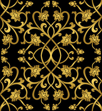 Gold floral pattern.