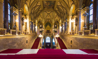 Interior view of Parliament Building in Budapest. The building was completed in 1905 and is in...