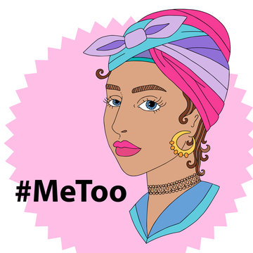 Hashtag MeToo vector illustration with sad woman. Violence against women and sexual harassment. Social movement concerning sexual assault