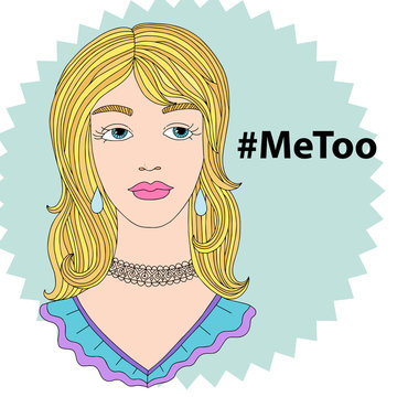 Hashtag MeToo vector illustration with sad woman. Violence against women and sexual harassment. Social movement concerning sexual assault