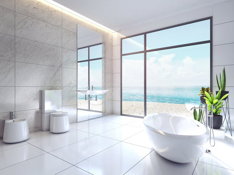 Modern bathroom design 3D Rendering