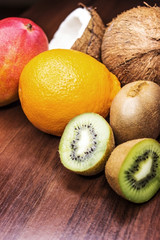 Citrus fruits on a wooden background