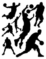 silhouettes of basketball players