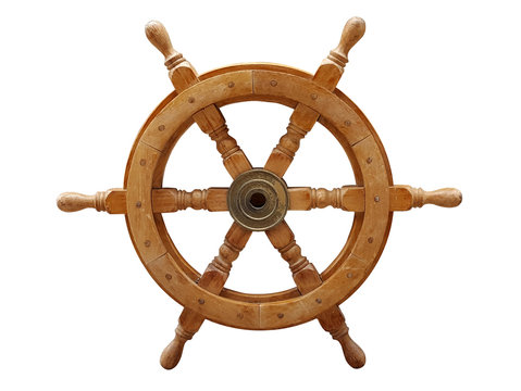 Old wooden ships helm wheel