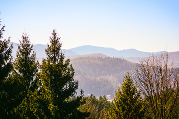 View of Carpathian mountains, Ukraine. Authentic Ukrainian landscape