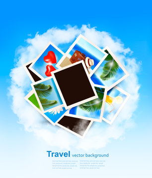 Travel background with vacation photos. Vector.