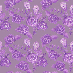 Seamless pattern with watercolor rose and leaf