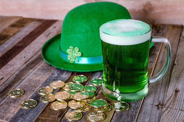 St. Patrick’s mug of green beer with fun decoration