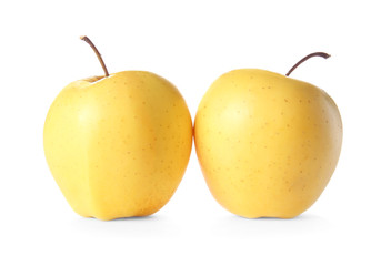 Ripe juicy apples on white background