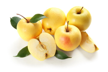 Ripe juicy apples on white background