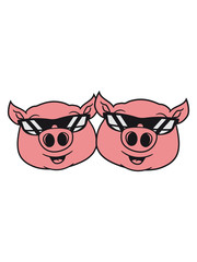 team paar 2 freunde cool sonnenbrille schwein gesicht kopf süß niedlich comic cartoon lachen clipart