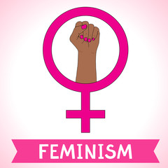 Feminism symbol. Fighting fist of a woman. Lovely vector illustration. Fight for the rights and equality.