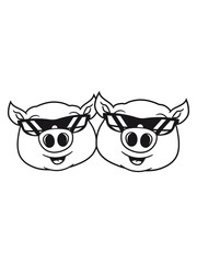 Fototapeta premium team paar 2 freunde cool sonnenbrille schwein gesicht kopf süß niedlich comic cartoon lachen clipart