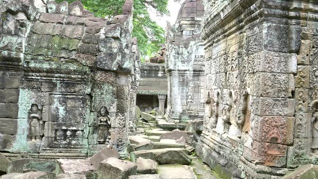 zoom in on the ruins of preah khan temple near angkor wat, cambodia