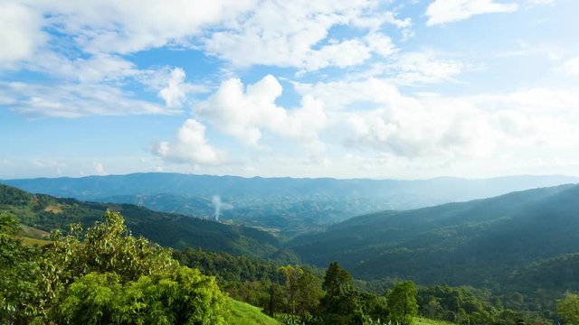 tropical forests mountain view with blue sky and clouds in summer season 4K-time lapse