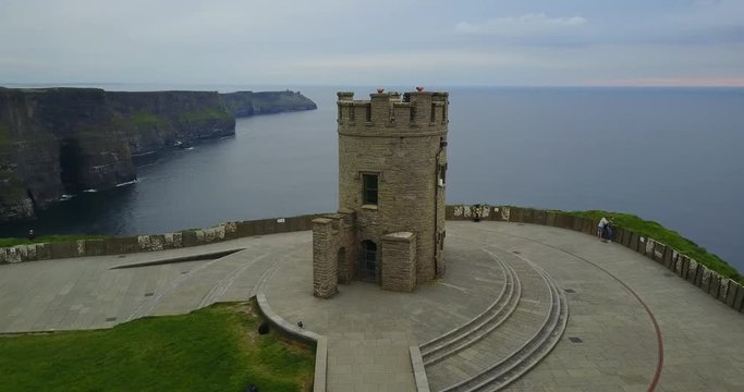 Drone Footage of Castle on the Cliffs of Moher