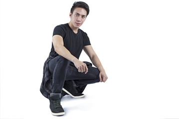 Squatting Handsome Man