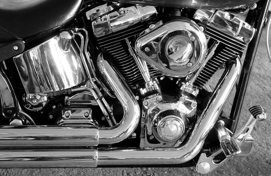 Fototapeta Chromium plated v type motorbike engine stock photo  