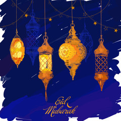 Illustration of Eid mubarak. Beautiful islamic and arabic lantern
