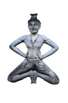 Thai hermit yoga exercise isolated in white background. Thai traditional alternative medicine hermit statue physical exercises helps relieve pain body.