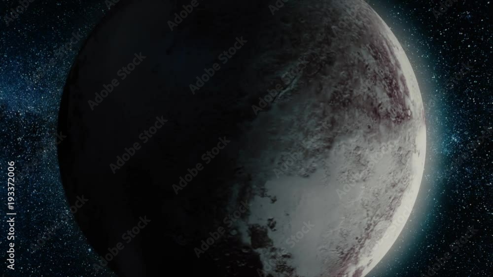 Poster planet pluto. beautiful 3d animation of the pluto planet rotates with alpha channel. planet pluto an