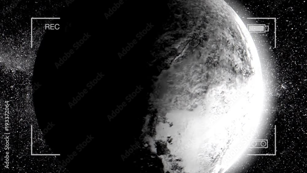 Poster planet pluto. beautiful 3d animation of the pluto planet rotates with alpha channel. planet pluto an