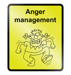 Yellow anger management public information sign isolated on white background