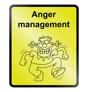 Yellow anger management public information sign isolated on white background