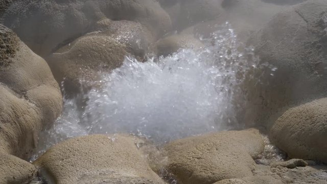 4K 60p shot of shell spring erupting in yellowstone national park, usa