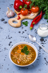 Traditional spicy soup with rice