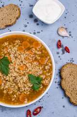 Traditional spicy soup with rice