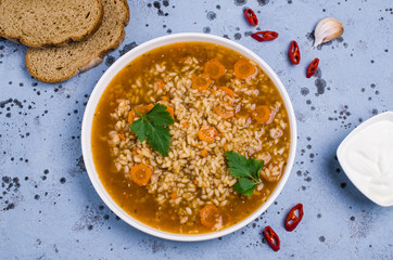 Traditional spicy soup with rice
