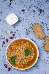 Traditional spicy soup with rice