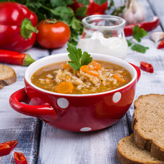 Traditional spicy soup with rice