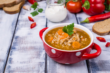 Traditional spicy soup with rice