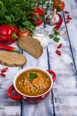 Traditional spicy soup with rice