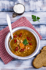 Traditional spicy soup with rice