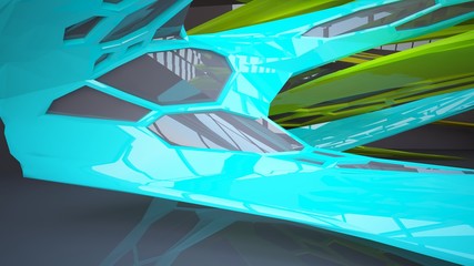 Abstract white, colored parametric interior with window. 3D illustration and rendering.